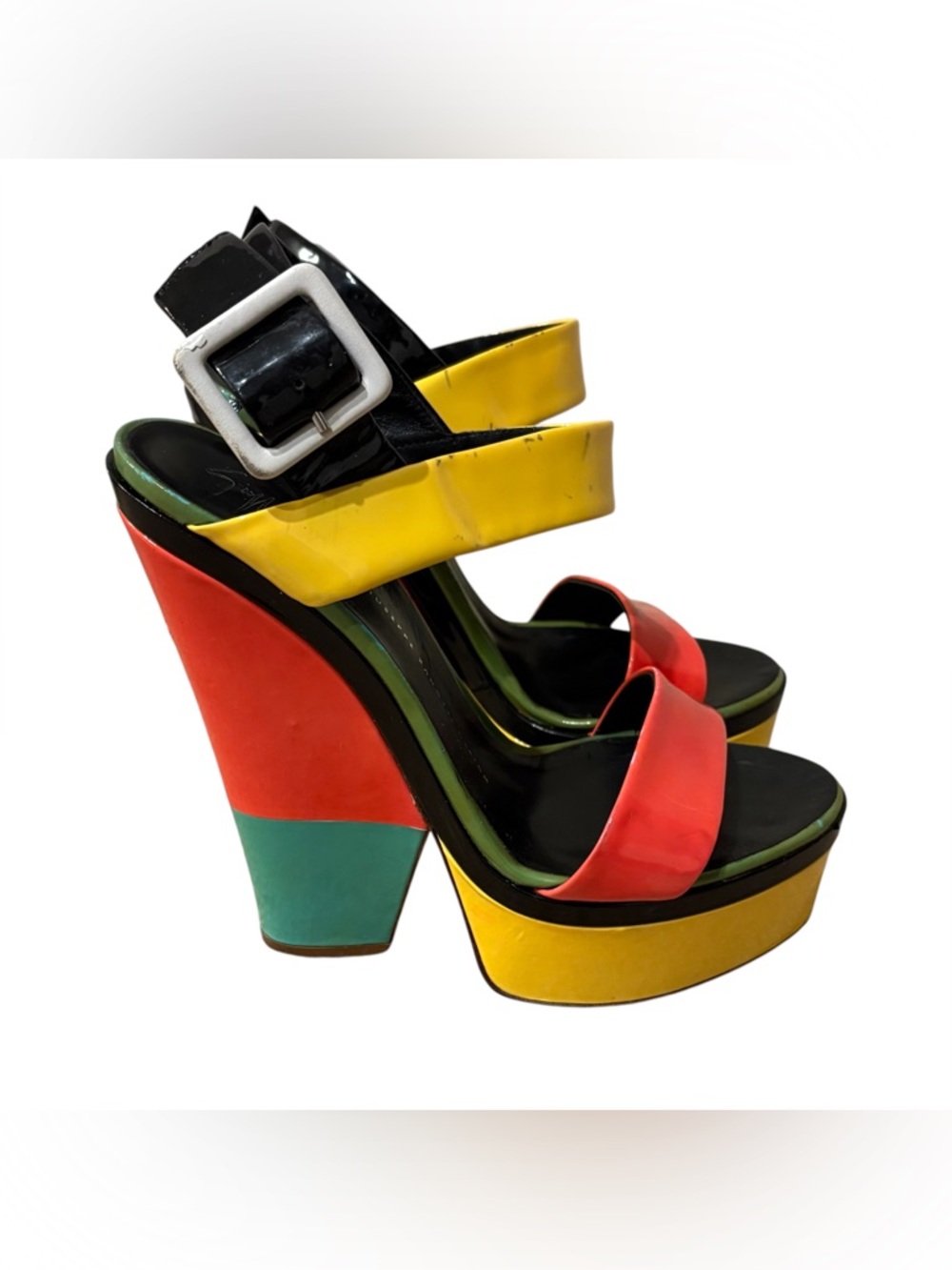 Giuseppe Zanotti Womens US 9 Patent Leather Colorblock Platform Heels Flawed